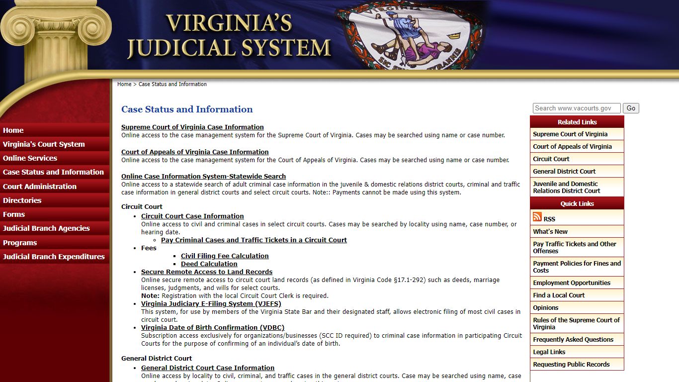 Case Status and Information - Virginia’s Judicial System